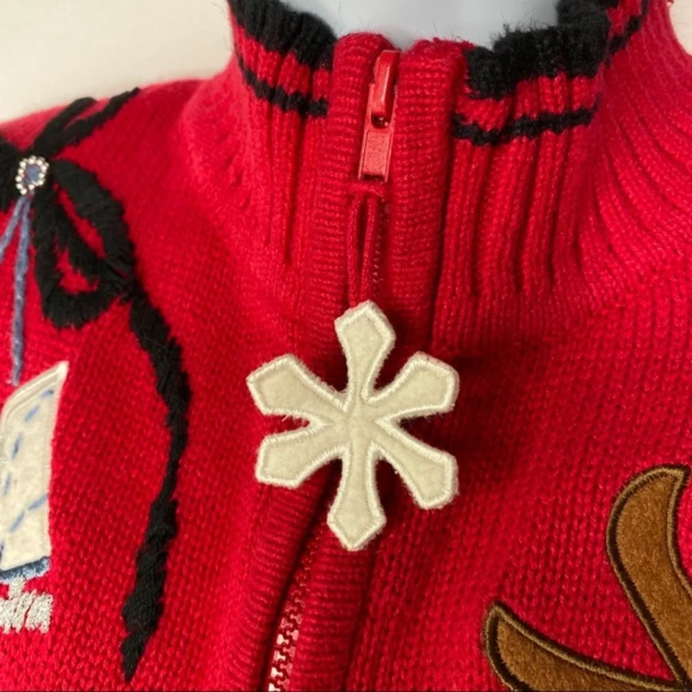 Vintage Holiday Xmas Red Zip Cardigan Sweater L